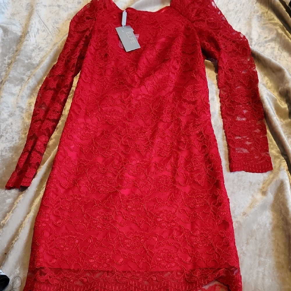 Elegant Red Lace Dress Sz 40